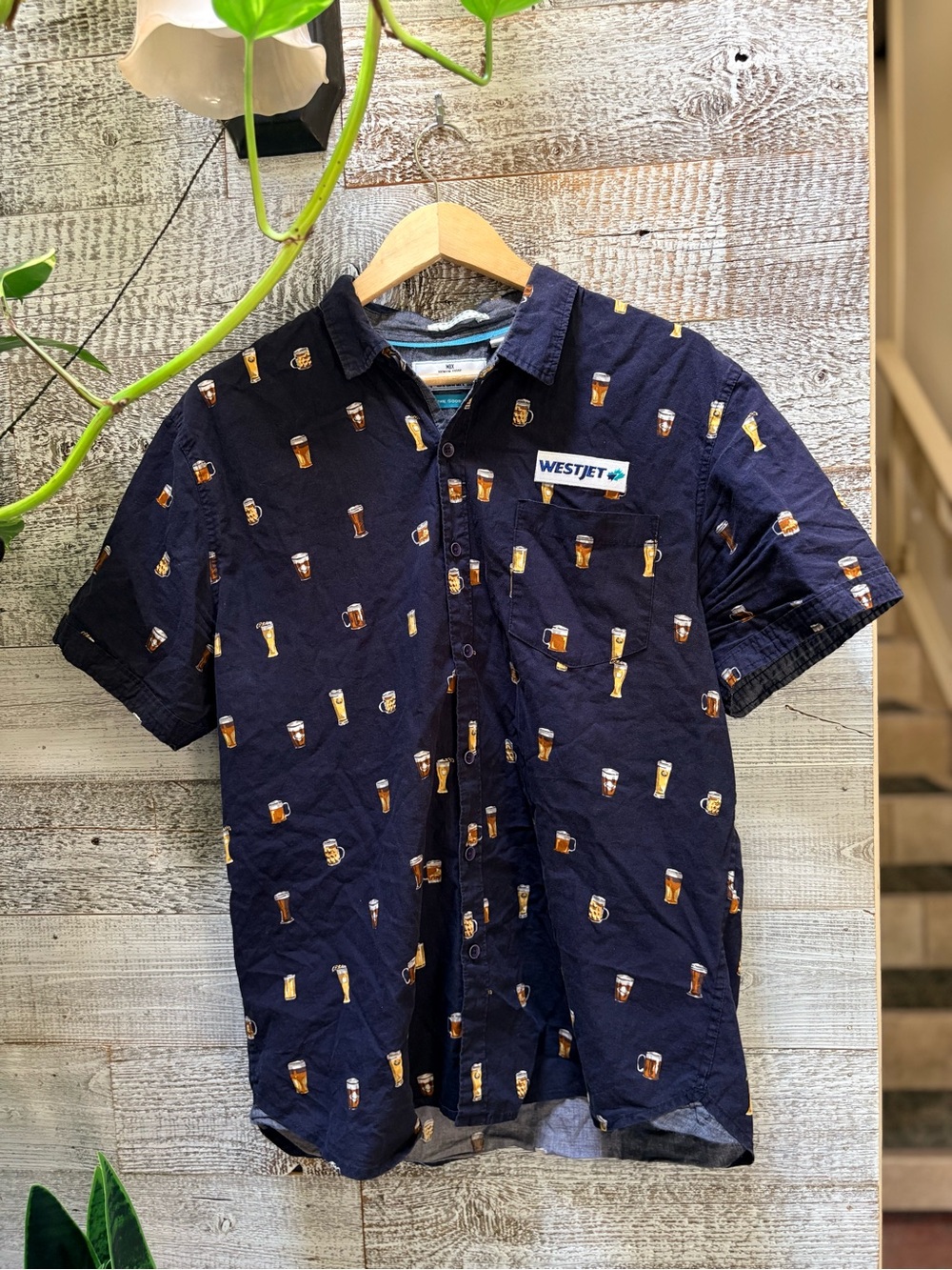 MBX Premium Goods | WestJet All-Over Print Beer Short-Sleeved Shirt - L/XL, Navy